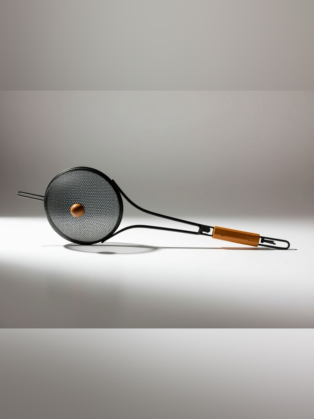 Black and Brown Over Fire Popcorn Popper - Metal w Wood Accent
